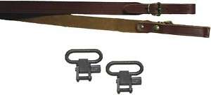 Bisley Brown Leather Hide Rifle Gun Sling & 1 Swivels  