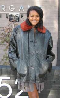 53262 New Black Rabbit Fur Fake Leather Jacket Coat M  