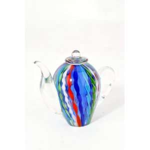  Murano Design Rainbow Ribbon Stiped Teapot Paperweight PW 
