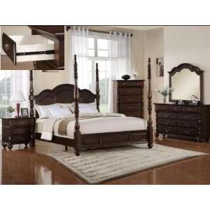 6pcs Georgia Tall Post King Size Bedroom Furniture Set:  