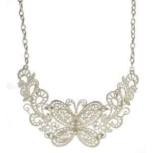  Silver Tone Butterfly Metal Casting Collar Necklace, 18 