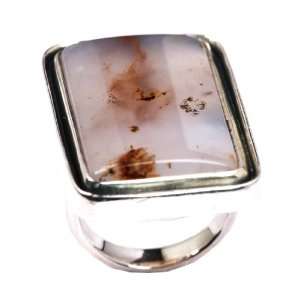 Moss Agate and Sterling Silver One of a Kind Rectangular Ring Size 6