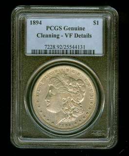 1894 Silver $1 PCGS Genuine (Cleaning) VF Deatails Morgan Dollar
