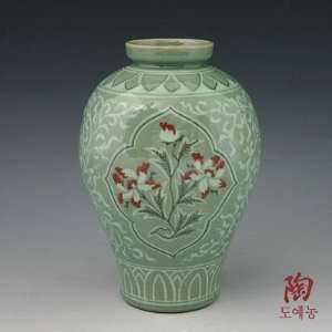   Lotus Flower Inlay Design Green Decorative Porcelain Ceramic Pottery