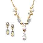 Dainty Gold with Aurora Borealis Floral Bridal or Prom Necklace Set 