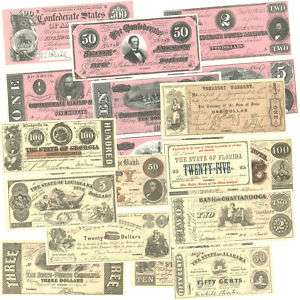 Confederate & Southern States Paper Money (20 Bill Set)  