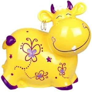  Cow Piggy Bank Wearing Decorative Gold Earrings   Yellow and Brown 