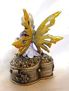   Yellow Wings Metal Fairy Magnetic Hinged Trinket Box Gem Heart  