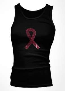 Rhinestone Pink Ribbon Juniors Boy Beater Breast Cancer Awareness Tank 