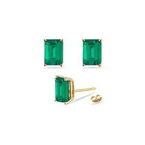   92 Cts Lab Created Emerald Stud Earrings in 14K Yellow Gold: Jewelry