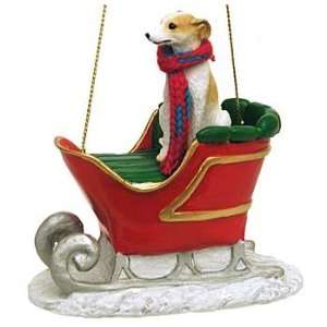  Tan and White Whippet in a Sleigh Christmas Ornament: Home 