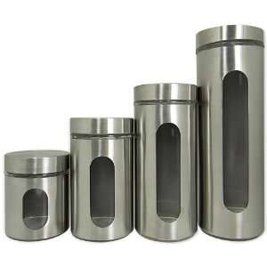   Steel and Glass Canister Set with Window Design 