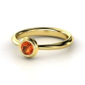  Bezel Ring, Round Fire Opal 14K Yellow Gold Ring: Jewelry
