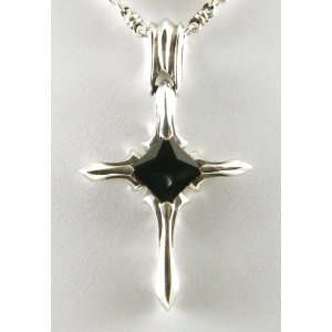 Midnight Sun Silver Cross Pendant with Stone .925 Sterling Silver 