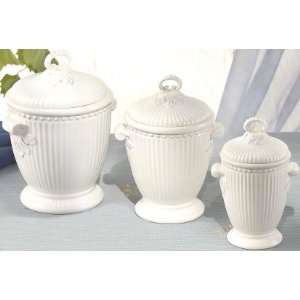   Round Ceramic Kitchen Canister Set of 3 Airtight Lids: Home & Kitchen