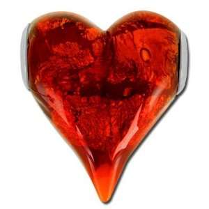  20mm Dusky Orange Glass Heart Pendant Large Hole Beads 