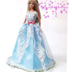 New Handmade Top Bule Party Dress Gown for Barbie Fashionistas Doll 