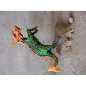   Handicraft Sculpture Green Dragon Horse on Stump: Everything Else