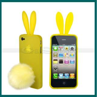   Rabbit Ear Silicone Skin Case Bushy Holder for iPhone 4 4G  