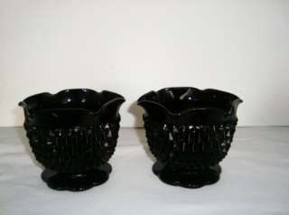 Indiana Glass Tiara Exclusive Black Diamond Point 2 Candle Holders 