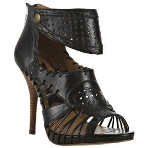  black leather Jessa perforated strappy sandals: Everything Else