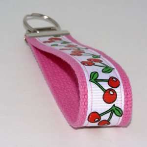   Cherries 6   Pink   Fabric Keychain Key Fob Ring Wristlet: Automotive