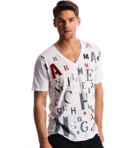 Armani Exchange Font V Neck T Shirt Steeple White NWT  