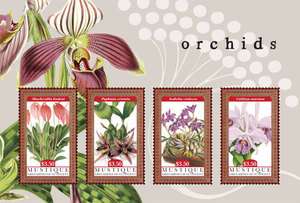 Mustique St. Vincent Grenadines flora  ORCHIDS SHEETLET OF 4 new issue 