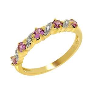    9ct Yellow Gold Pink Sapphire & Diamond Ring Size 7.5 Jewelry