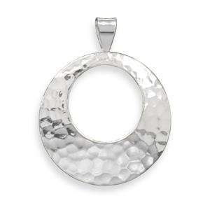    Open Domed Hammered Sterling Silver Pendant with Bale Jewelry