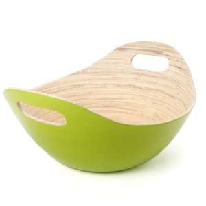  Green Bamboo Lacquer Salad Bowl with Handles