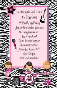Girl Rock Star Invitations 3 to choose from  