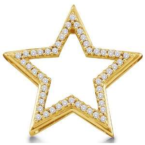  10K Yellow Gold Star Channel Set Round Diamond Pendant 