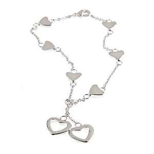   Sterling Silver Heart Link Lariat Bracelet  Silver Jewelry