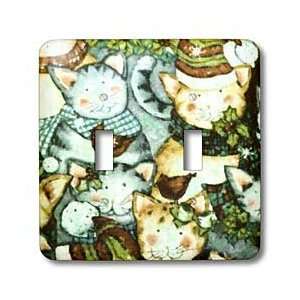 Florene Christmas   Tan Gray Green Xmas Cats   Light Switch Covers 