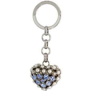  Palladium plated Swarovski Crystal Puffed Heart Key Chain 