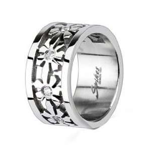 High Polished Stainless Steel Ring For Women with Multi Flowers around 
