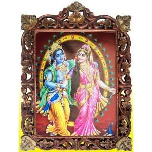  Radha Krishna & Peacock Poster Painting in Wood Crafts 