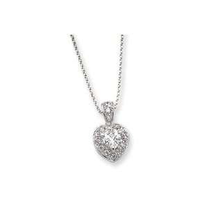 Sterling Silver CZ Heart on 18 Chain Necklace Jewelry