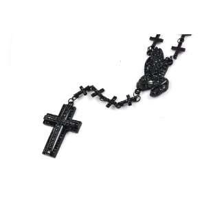   Out Cross Linked Chain Rosary w/ Praying Hands & Paves Cross BLACK