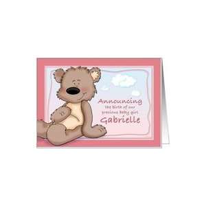  Gabrielle   Teddy Bear Birth Announcement Card: Health 
