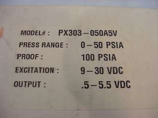 Omega General Purpose Pressure Transducer Model PX303 050A5V  