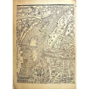   Large Antique Map Street Plan Paris France 1908 Seine