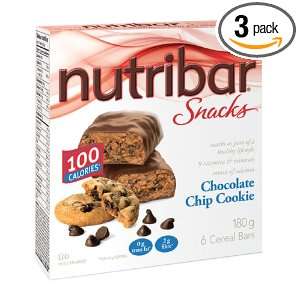 Nutribar 100 Calorie Chocolate Chip Cookie Snack, 6 Bar Box (Pack of 3 