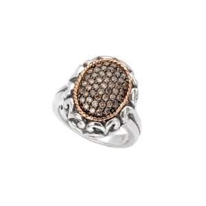  925 Silver & Chocolate Diamond Oval Ring with 18k Gold 
