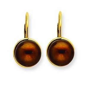    14k Chocolate Cultured Button Pearl Leverback Earrings Jewelry