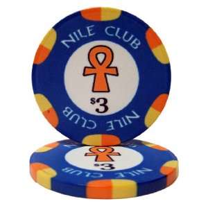  50 $3 Nile Club 10 Gram Ceramic Casino Quality Poker Chips 