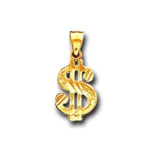   Solid Yellow Gold Small Dollar $ Sign Charm Pendant IceNGold Jewelry