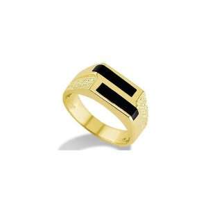    14k Solid Yellow Gold Mens Double Black Onyx Band Ring: Jewelry