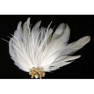 NEW White Formal Feather Hair Clip with Vintage Pearl Jewelry, Limited 